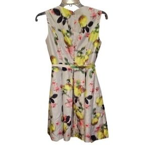 Liz Claiborne Petite Floral Flare Dress Pink/Yellow/green Watercolor Belted 2P